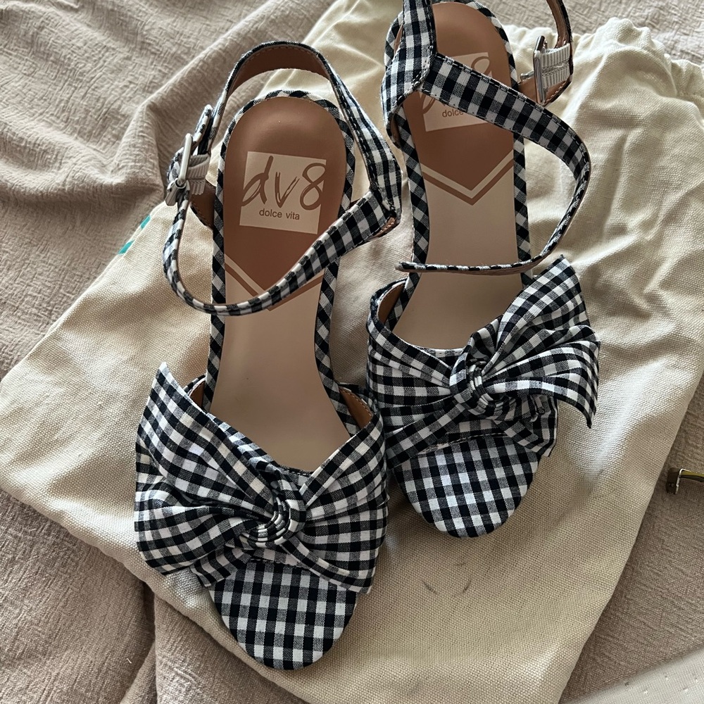 Dolce Vita Black & White Gingham Bow Slingback Sandals